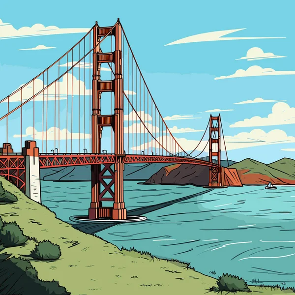 Golden Gate Bridge Ilustración Cómica Dibujada Mano Puente Golden Gate — Archivo Imágenes Vectoriales