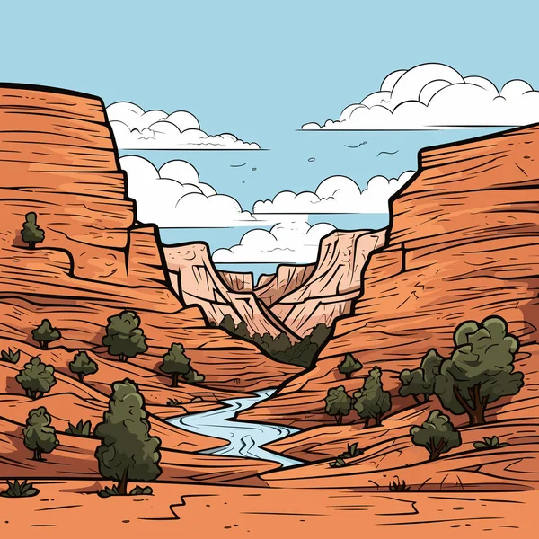 Grand Canyon Met Hand Getekend Stripverhaal Grand Canyon Vector Doodle — Stockvector