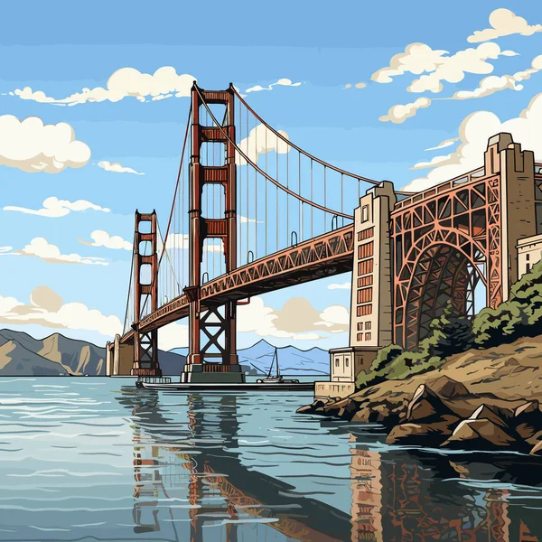 Golden Gate Bridge Ručně Kreslený Komiks Most Golden Gate Vektorové — Stockový vektor