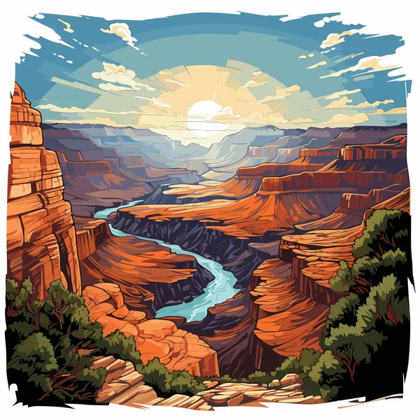 Illustration Dessinée Main Grand Canyon Grand Canyon Illustration Vectorielle Dessin — Image vectorielle
