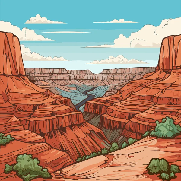 Handgezeichnete Comic Illustration Des Grand Canyon Grand Canyon Zeichentrickfilm Vector — Stockvektor