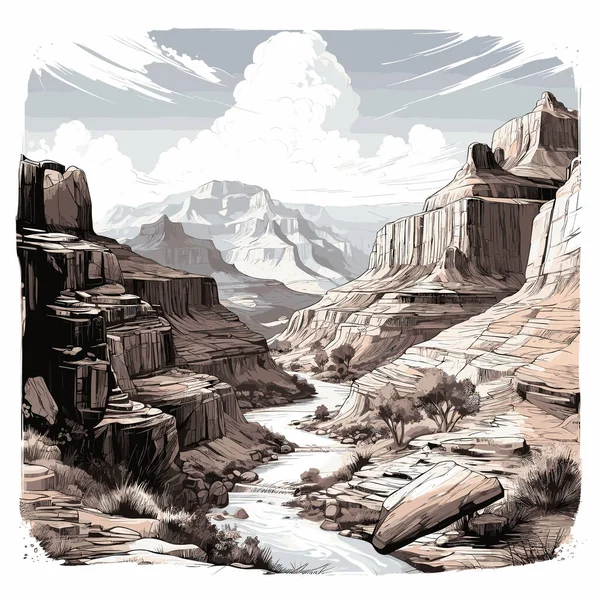 Grand Canyon Met Hand Getekend Stripverhaal Grand Canyon Vector Doodle — Stockvector