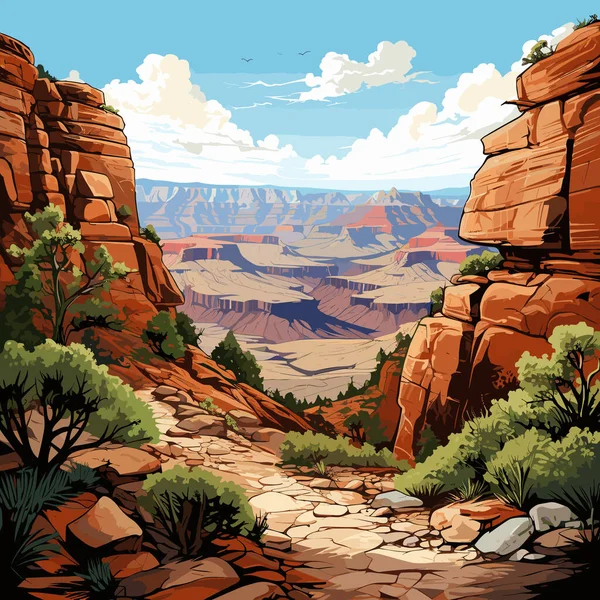 Illustrazione Fumetti Disegnata Mano Dal Grand Canyon Grand Canyon Illustrazione — Vettoriale Stock
