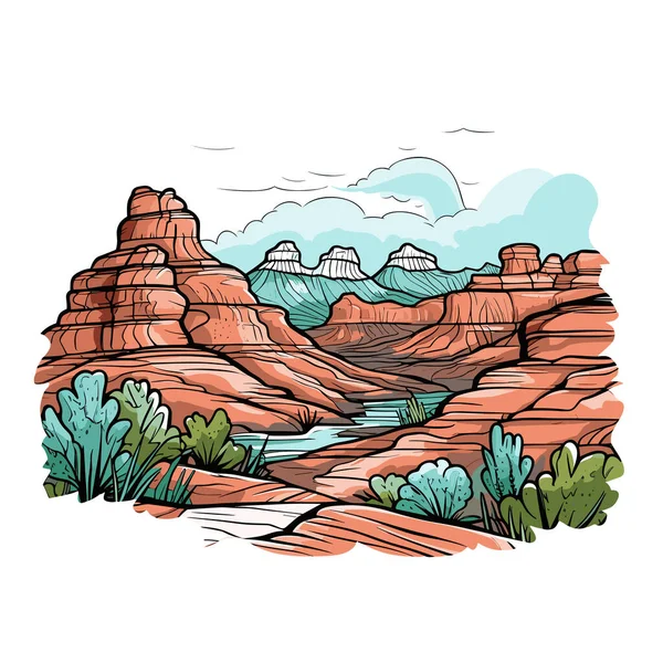 大峡谷手绘漫画插图 大峡谷 矢量涂鸦风格卡通画 — 图库矢量图片