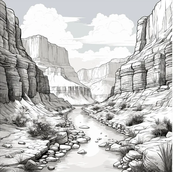 Büyük Kanyon Yapımı Çizgi Roman Çizimi Büyük Kanyon Vektör Karalama — Stok Vektör