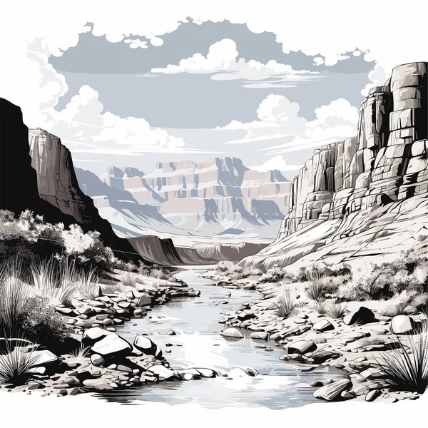 Gran Cañón Dibujado Mano Ilustración Cómica Gran Cañón Vector Doodle — Archivo Imágenes Vectoriales