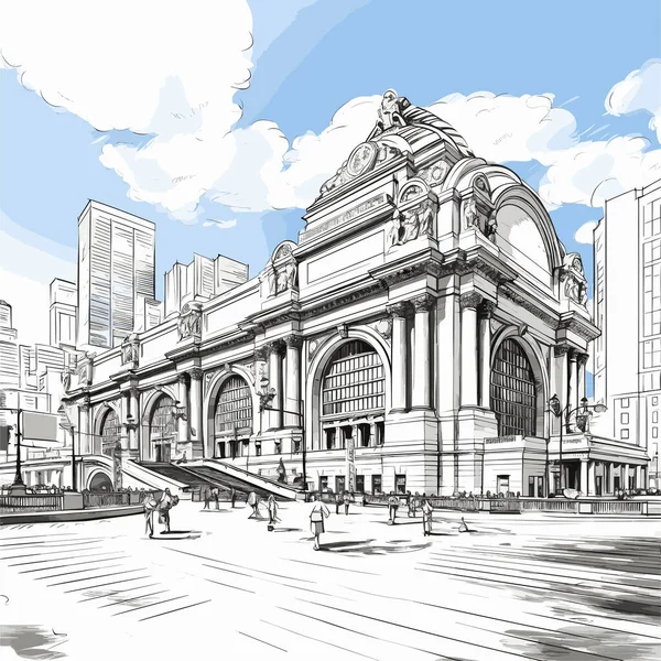 Grand Central Terminal Illustrazione Fumetti Disegnata Mano Grand Central Terminal — Vettoriale Stock