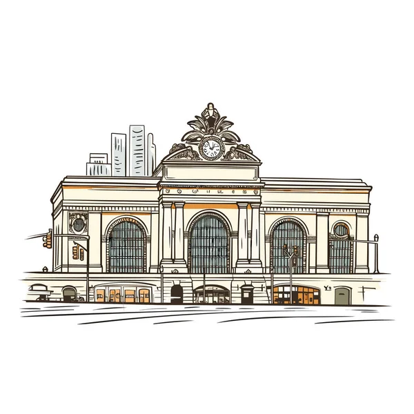 Illustration Comique Dessinée Main Grand Central Terminal Grand Central Terminal — Image vectorielle