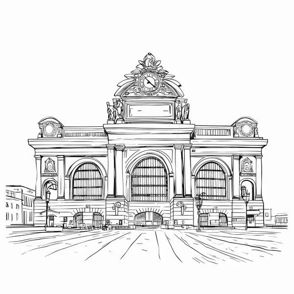 Гранд Центральный Терминал Нарисовал Комическую Иллюстрацию Центральный Вокзал Векторная Иллюстрация — стоковый вектор