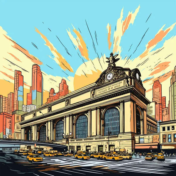 Illustration Comique Dessinée Main Grand Central Terminal Grand Central Terminal — Image vectorielle