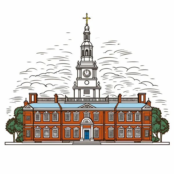 Independence Hall Ilustración Cómica Dibujada Mano Salón Independencia Vector Doodle — Archivo Imágenes Vectoriales