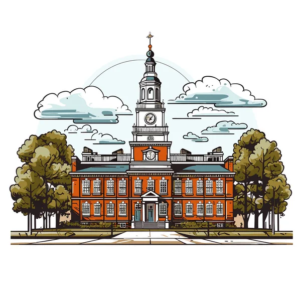 Ilustracja Komiksu Independence Hall Hala Niepodległości Wektor Doodle Styl Kreskówki — Wektor stockowy