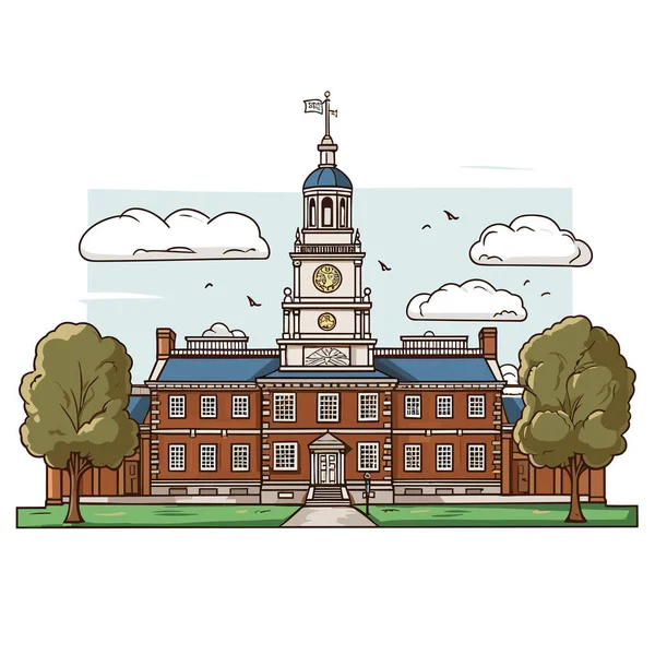 Ručně Kreslený Komiks Independence Hall Síň Nezávislosti Vektorové Kreslené Kreslené — Stockový vektor