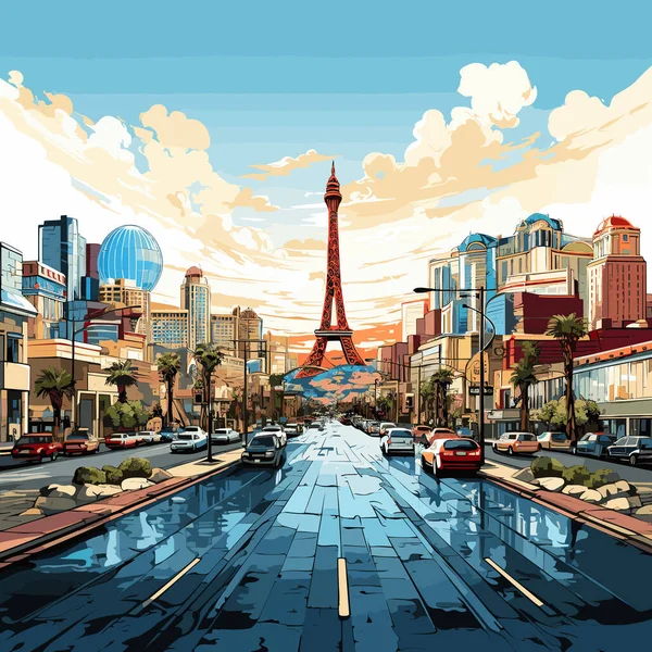 Illustration Dessinée Main Las Vegas Las Vegas Illustration Vectorielle Dessin — Image vectorielle
