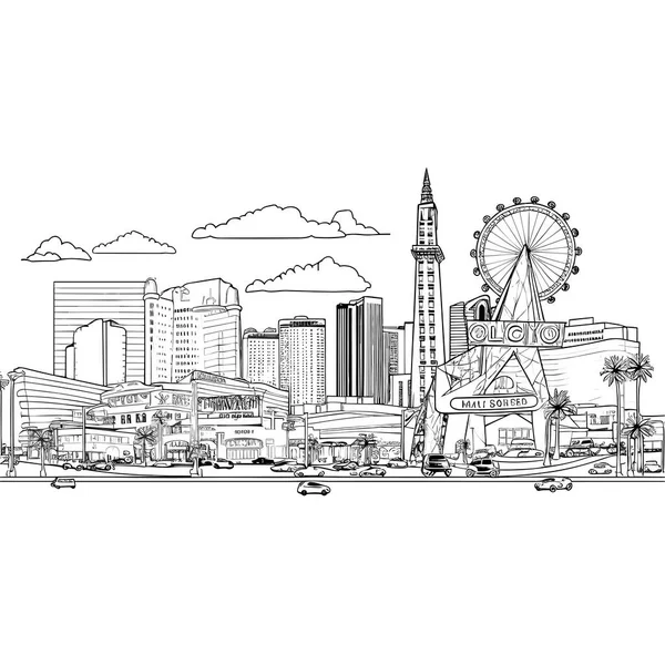 Las Vegas Dibujado Mano Ilustración Cómica Las Vegas Vector Doodle — Vector de stock