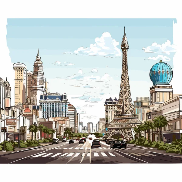 Las Vegas Dibujado Mano Ilustración Cómica Las Vegas Vector Doodle — Archivo Imágenes Vectoriales