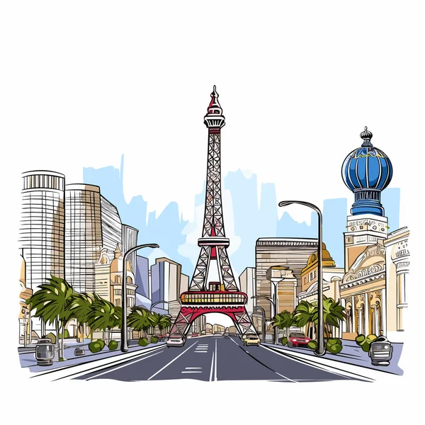 Illustration Dessinée Main Las Vegas Las Vegas Illustration Vectorielle Dessin — Image vectorielle