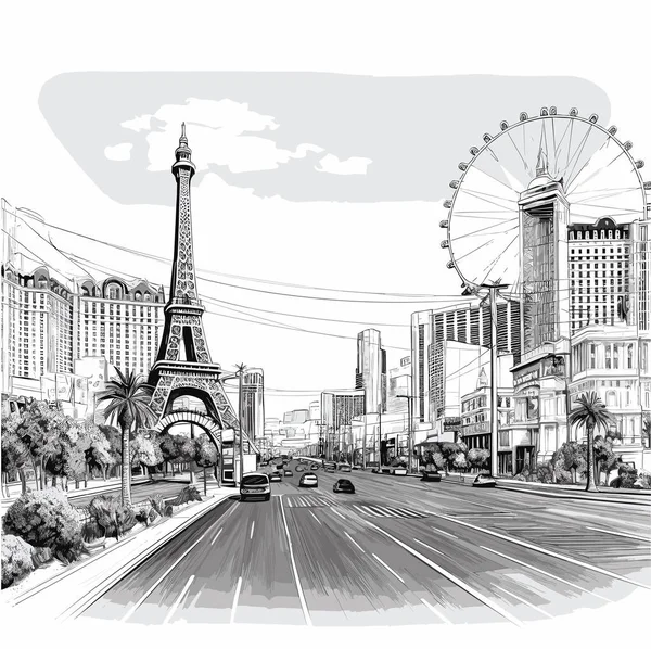 Illustrazione Fumetti Disegnata Mano Las Vegas Las Vegas Illustrazione Del — Vettoriale Stock
