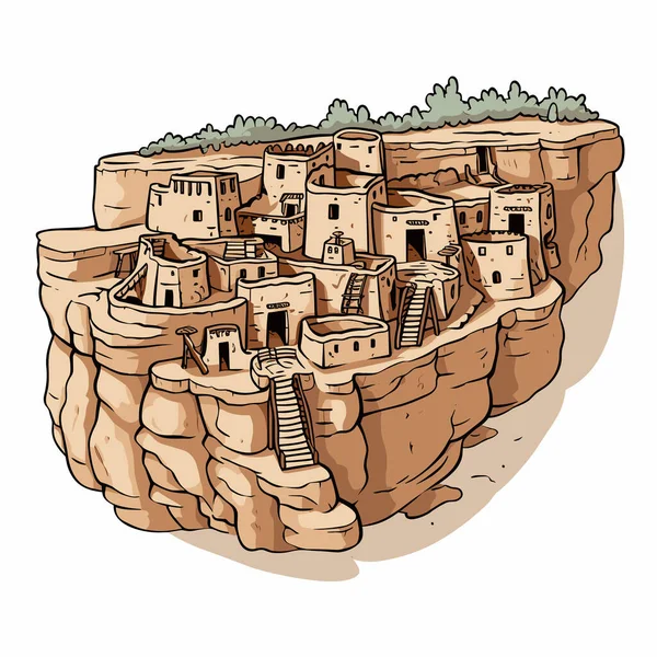 Ilustracja Komiksu Mesa Verde Moja Verde Wektor Doodle Styl Kreskówki — Wektor stockowy