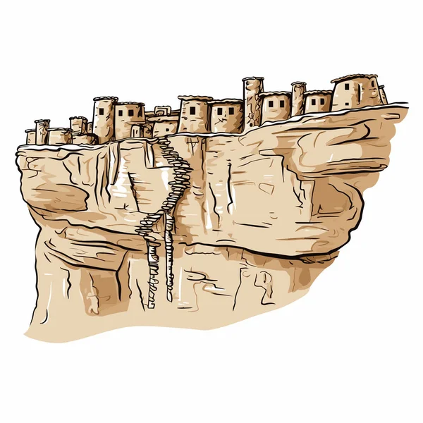 Illustration Dessinée Main Mesa Verde Mesa Verde Illustration Vectorielle Dessin — Image vectorielle