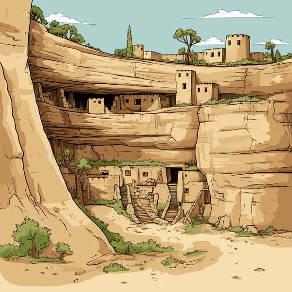 Ilustracja Komiksu Mesa Verde Moja Verde Wektor Doodle Styl Kreskówki — Wektor stockowy