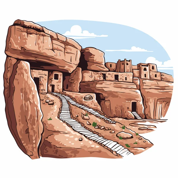Mesa Verde手绘漫画插图 Mesa佛得角 矢量涂鸦风格卡通画 — 图库矢量图片