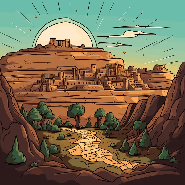Mesa Verde Met Hand Getekend Stripverhaal Mesa Verde Vector Doodle — Stockvector