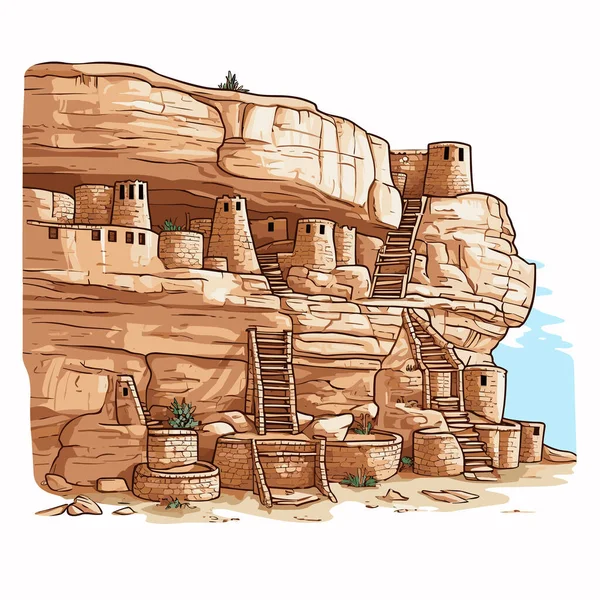 Mesa Verde Hand Drawn Comic Illustration Mesa Verde Vector Doodle — Stock Vector