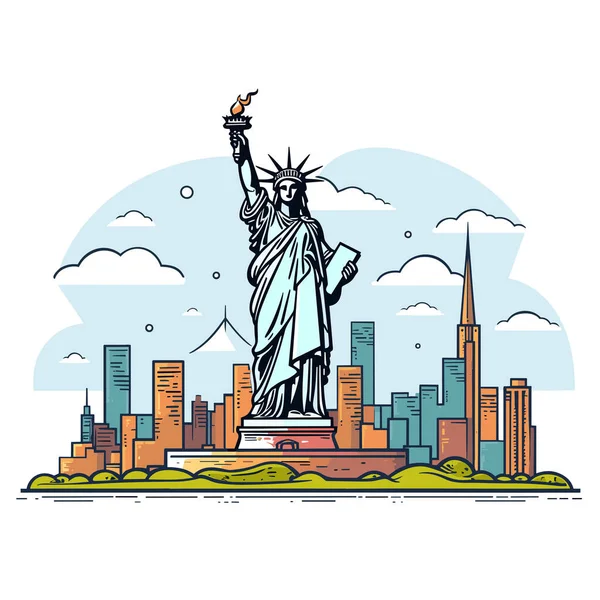 Estátua Liberdade Ilustração Cômica Desenhada Mão Estátua Liberdade Vector Doodle —  Vetores de Stock