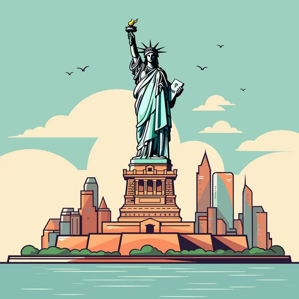 Statua Della Libertà Illustrazione Fumetti Disegnata Mano Statua Della Libertà — Vettoriale Stock