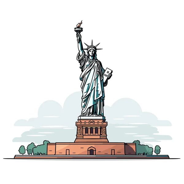 Άγαλμα Της Ελευθερίας Ζωγραφισμένο Στο Χέρι Κωμική Απεικόνιση Άγαλμα Της — Διανυσματικό Αρχείο