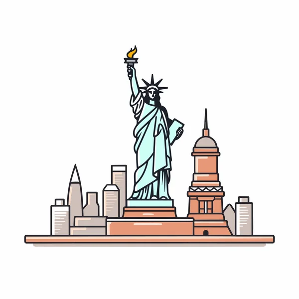 Statua Wolności Ręcznie Rysowana Ilustracja Komiksowa Statua Wolności Wektor Doodle — Wektor stockowy