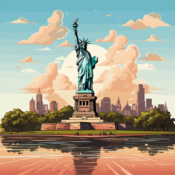 Statua Della Libertà Illustrazione Fumetti Disegnata Mano Statua Della Libertà — Vettoriale Stock