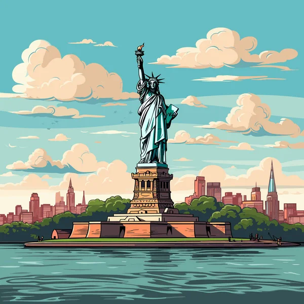 Statue Liberty Hand Drawn Comic Illustration Statue Liberty Vector Doodle — Stock Vector