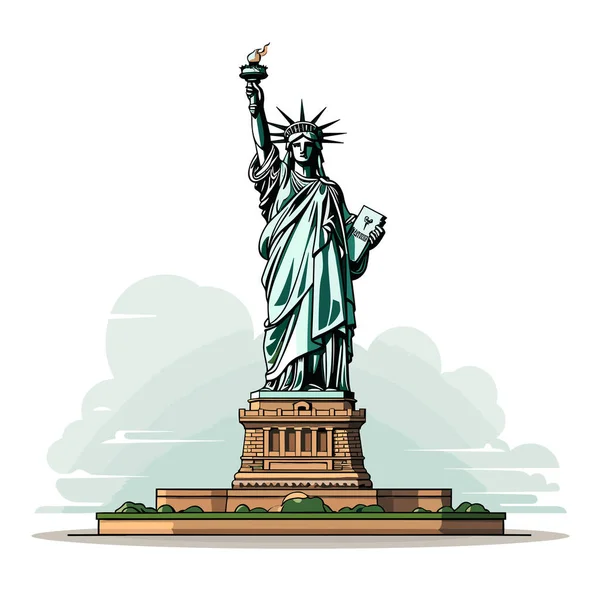 Estátua Liberdade Ilustração Cômica Desenhada Mão Estátua Liberdade Vector Doodle — Vetor de Stock