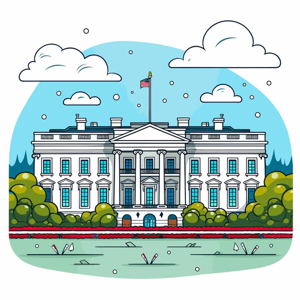 白宫手绘漫画插图 在白宫 矢量涂鸦风格卡通画 — 图库矢量图片