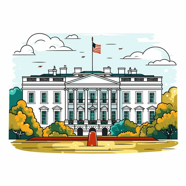 White House Hand Drawn Comic Illustration White House Vector Doodle — Stock Vector