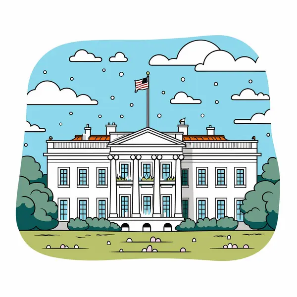 화이트 하우스 손으로 그림입니다 백악관이요 스타일 일러스트 — 스톡 벡터