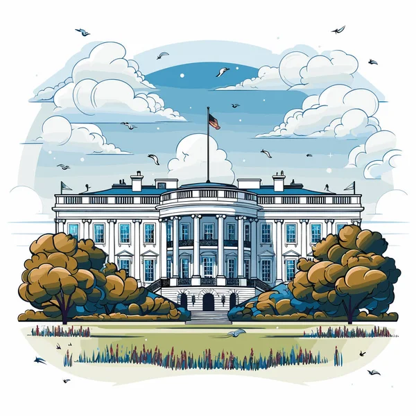 Beyaz Saray Yapımı Çizgi Roman Çizimi Beyaz Saray Vektör Karalama — Stok Vektör