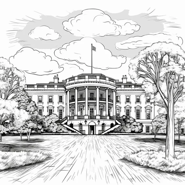 Ilustracja Komiksu Białego Domu Biały Dom Wektor Doodle Styl Kreskówki — Wektor stockowy