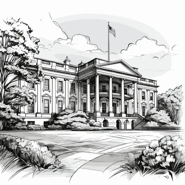 Ilustracja Komiksu Białego Domu Biały Dom Wektor Doodle Styl Kreskówki — Wektor stockowy