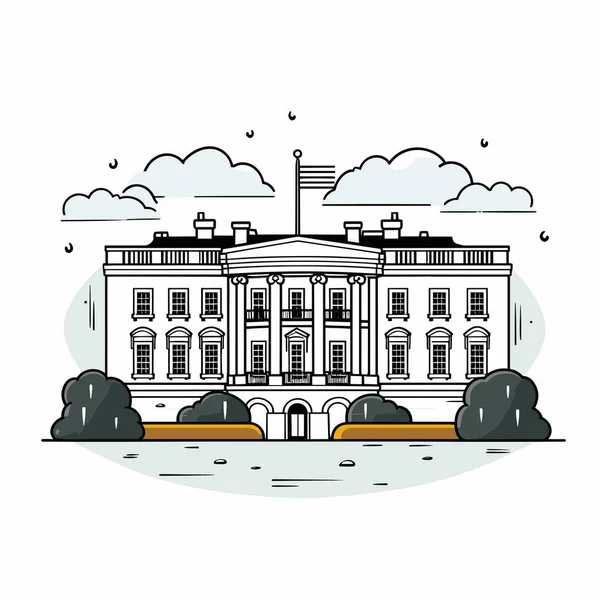 白宫手绘漫画插图 在白宫 矢量涂鸦风格卡通画 — 图库矢量图片