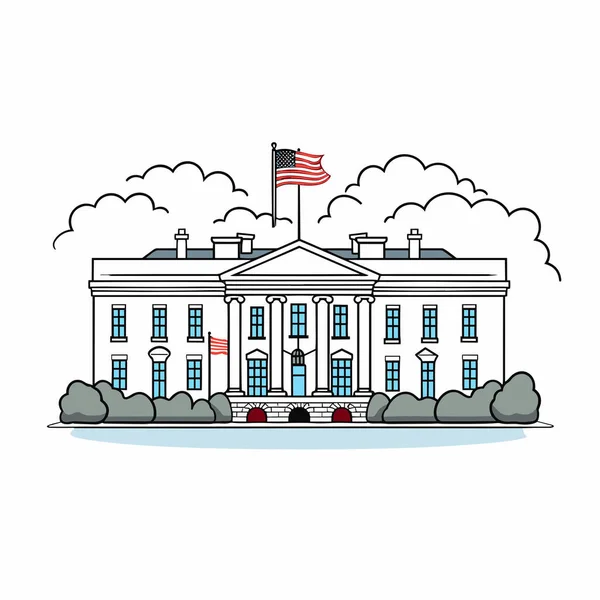 Handgezeichnete Comic Illustration Des Weißen Hauses Das Weiße Haus Zeichentrickfilm — Stockvektor