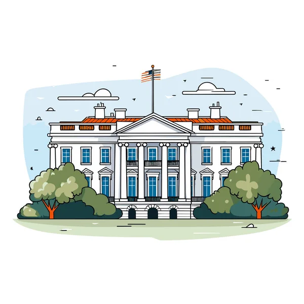 Белый Дом Нарисовал Комическую Иллюстрацию Вручную Белый Дом Векторная Иллюстрация — стоковый вектор