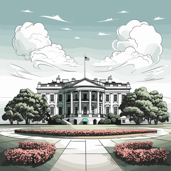 화이트 하우스 손으로 그림입니다 백악관이요 스타일 일러스트 — 스톡 벡터