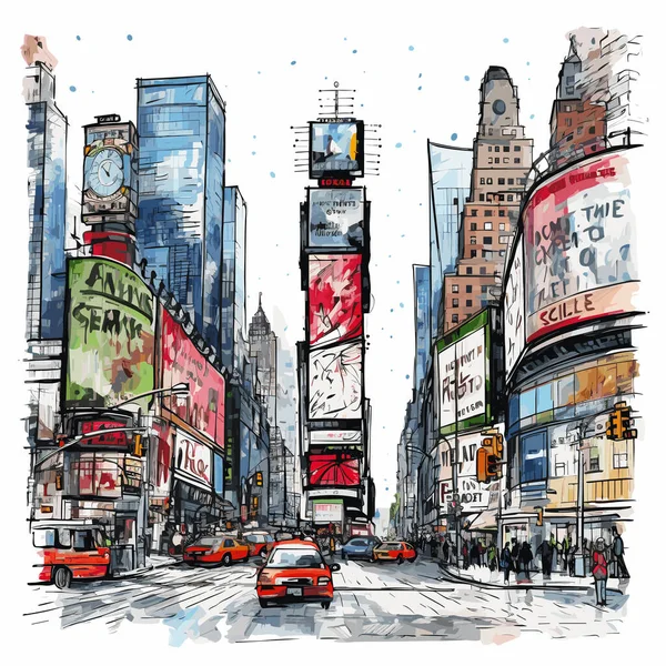 Handgezeichnete Comic Illustration Vom Times Square Times Square Zeichentrickfilm Vector — Stockvektor