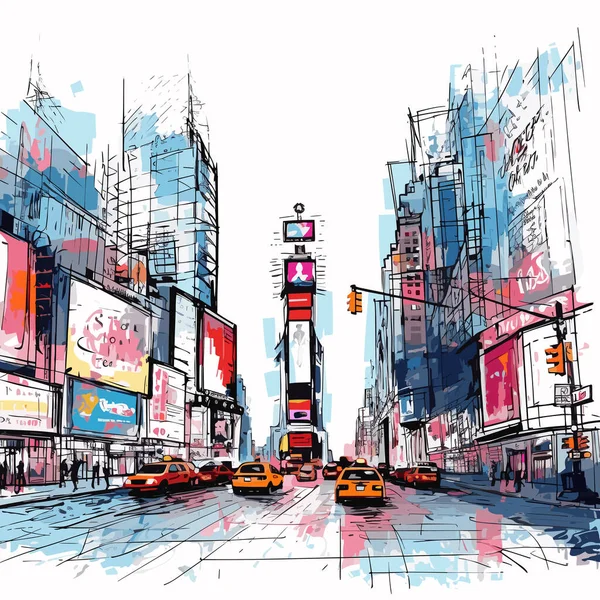 Times Square Met Hand Getekend Stripverhaal Times Square Vector Doodle — Stockvector