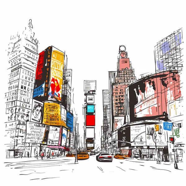 Rysowany Ręcznie Komiks Times Square Plac Czasu Wektor Doodle Styl — Wektor stockowy