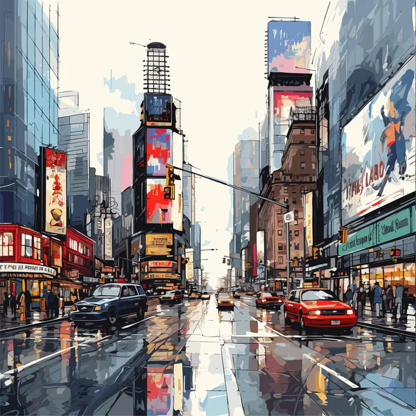 Times Square Met Hand Getekend Stripverhaal Times Square Vector Doodle — Stockvector