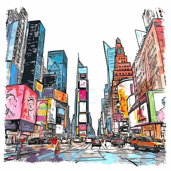Times Square Ručně Kreslený Komiks Times Square Vektorové Kreslené Kreslené — Stockový vektor